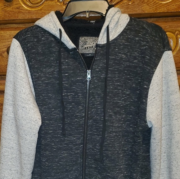 Heathered grey & black fur lined zip up hoodie - Picture 1 of 3